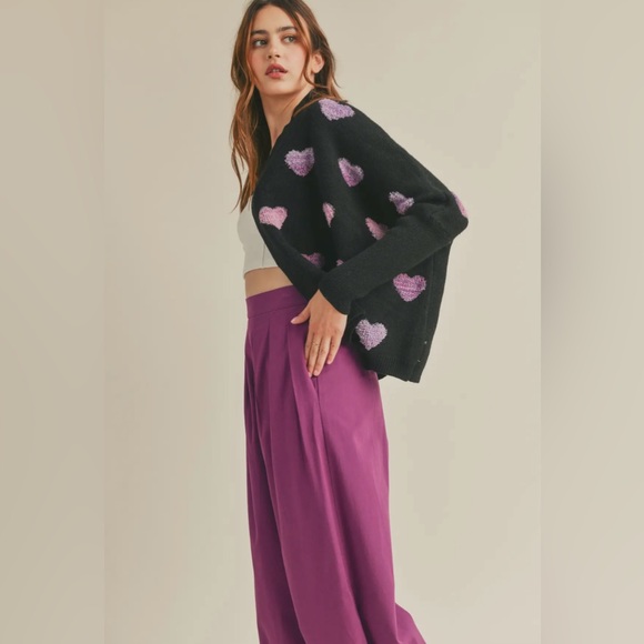 &merci Sweaters - 🆕🤍KNIT PURPLE HEART CARDIGAN